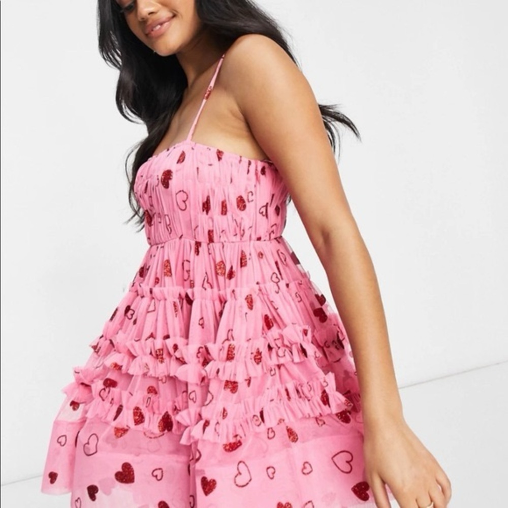 Lace & Beads Bethan tulle mini dress in glitter heart